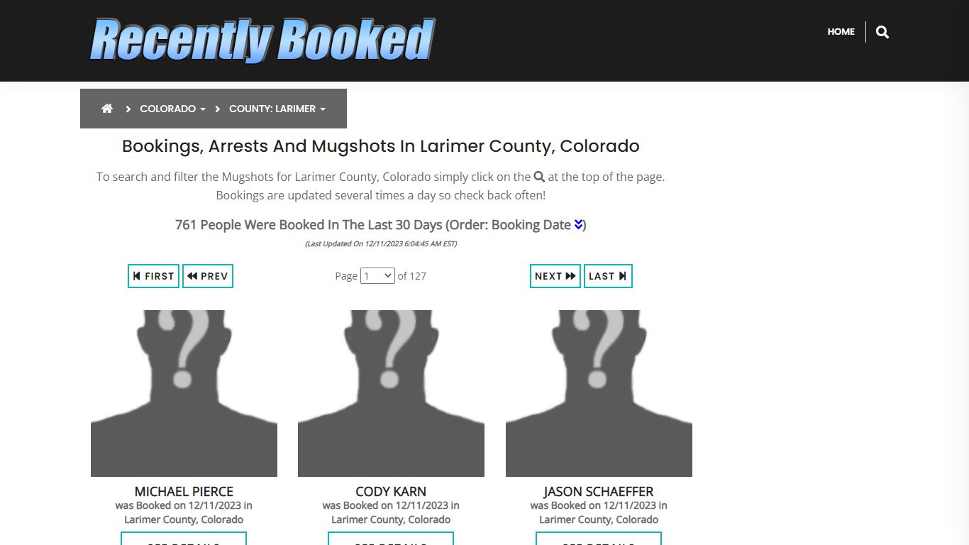 Bookings, Arrests and Mugshots in Larimer County, Colorado